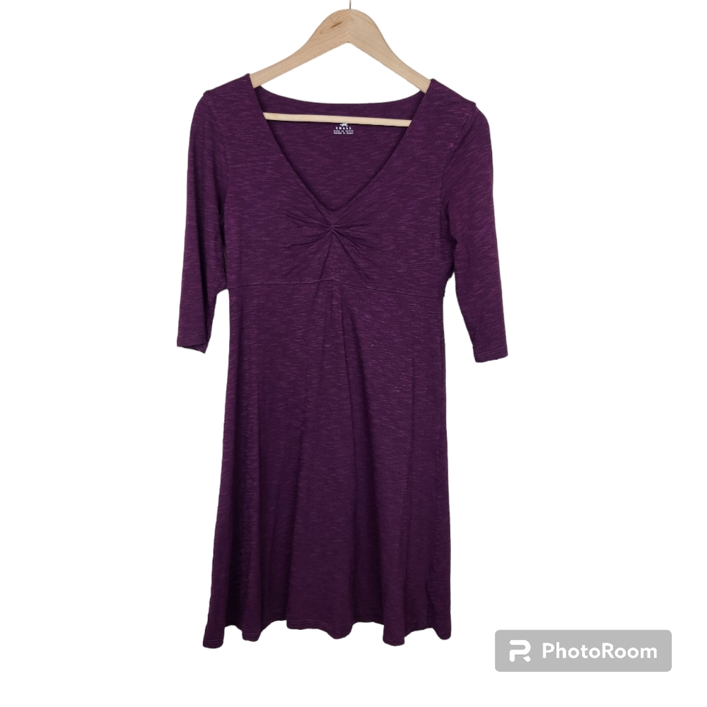 Horny Toad Purple 3/4 Sleeve V Neck Knee Length Dress Sz S